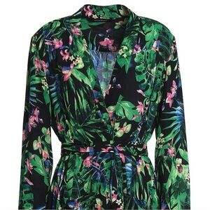 Walter Baker Black Floral Leaf Tie Front Blouse Jacket Medium $125 Retail